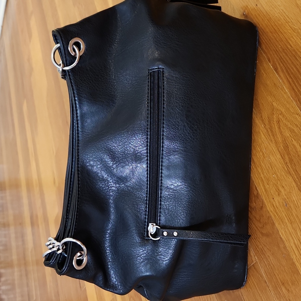Nicole Miller Black and Silver Shoulder Bag with Chain Straps - Picture 7 of 16